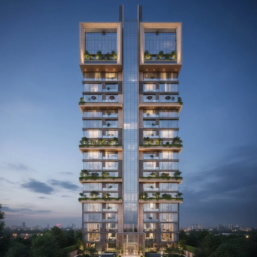 Aerial view of the SNN Estates Duomont landmark project with its four G+15 towers at Kudlu Junction, Hosur Road.